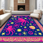 Bright Pink Octopus Bordered Navy Fabric Rug