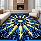Radiant Blue Golden Sunburst Medallion Rug