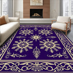 Deep Blue Snowflake Border Medallion Rug