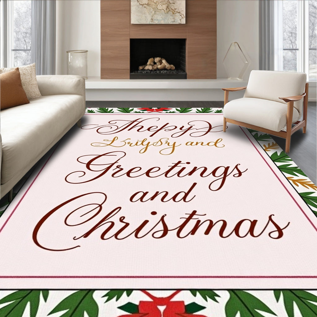 Crimson Red Green Poinsettia Border Rug