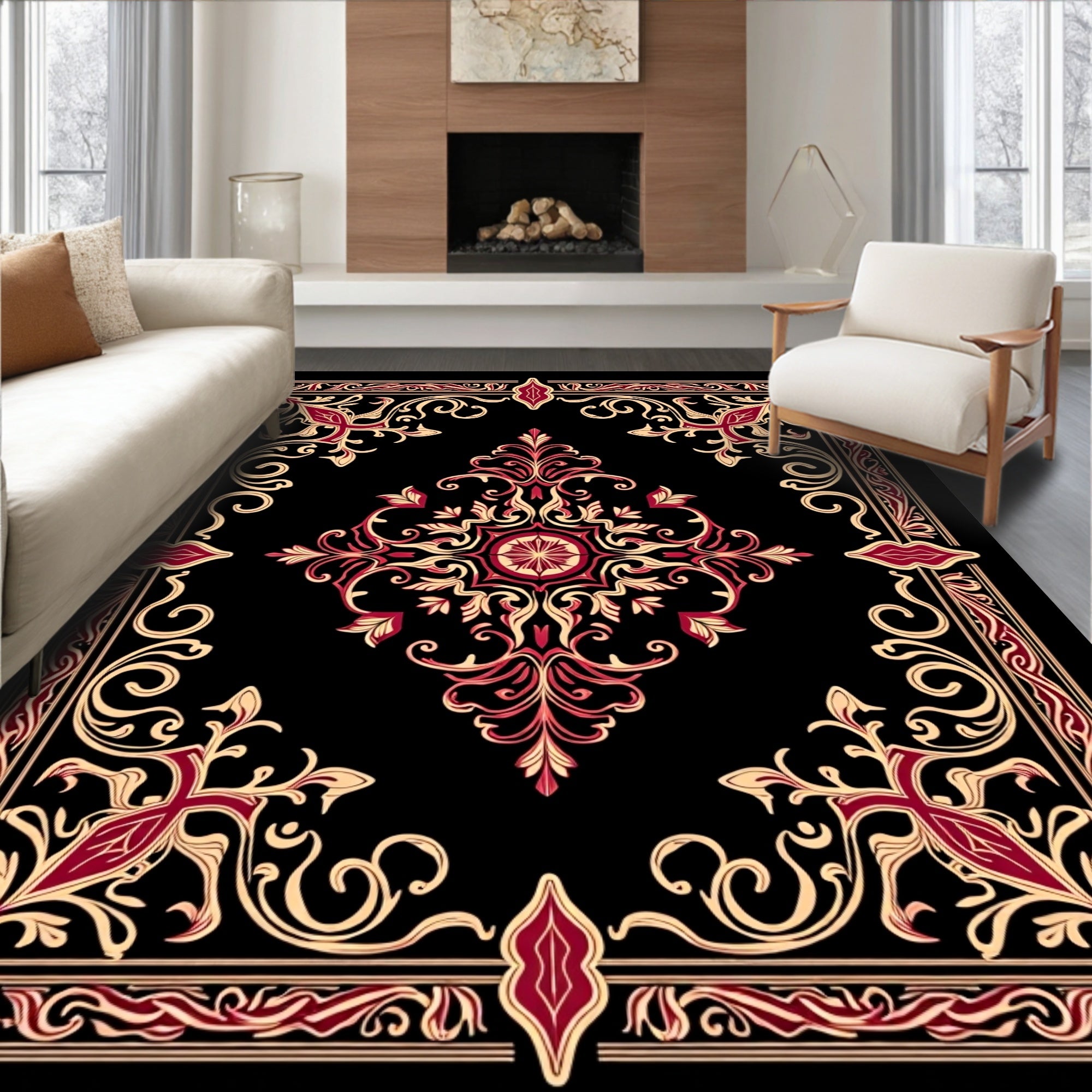 Crimson Gold Elaborate Filigree Rug