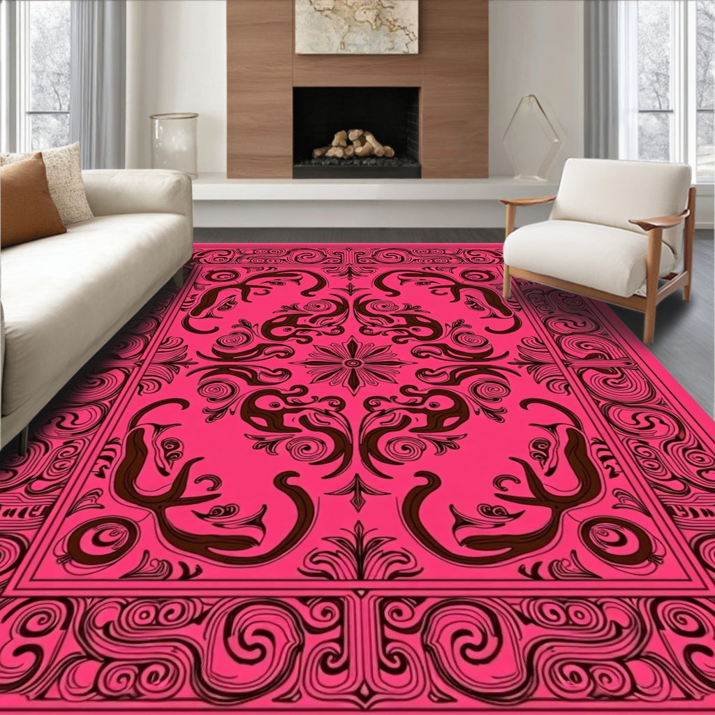 Fuchsia Swirl Floral Baroque Rug
