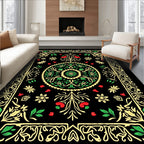 Ornate Floral Medallion Black Rug