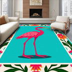 Vibrant Pink Flamingo Tropical Floral Border Rug