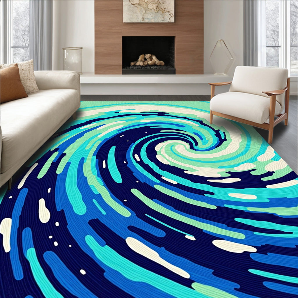 Dynamic Blue Teal Swirl Wave Rug