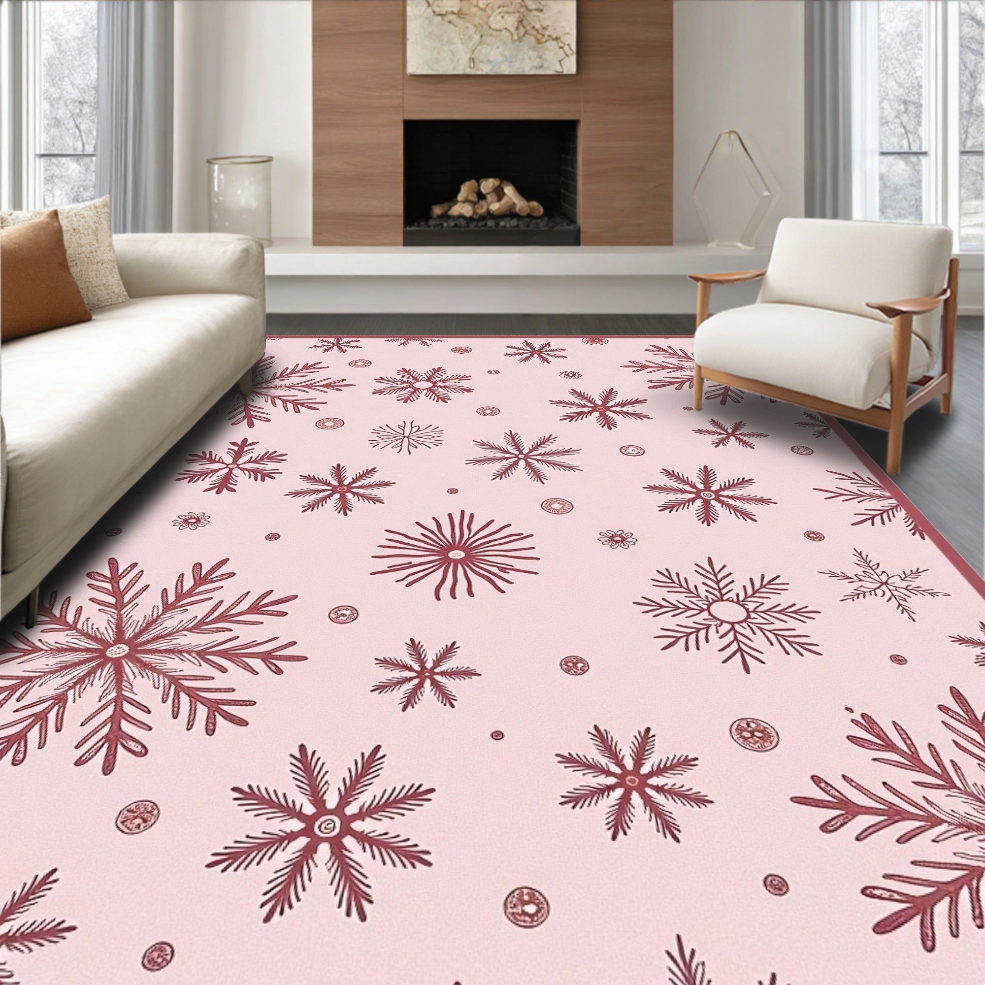 Rose Pink Snowflake Collage Rug