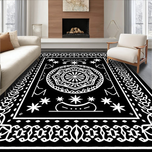 Black White Mandala Starburst Frame Rug