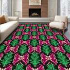 Vibrant Magenta Green Floral Arrangement Rug