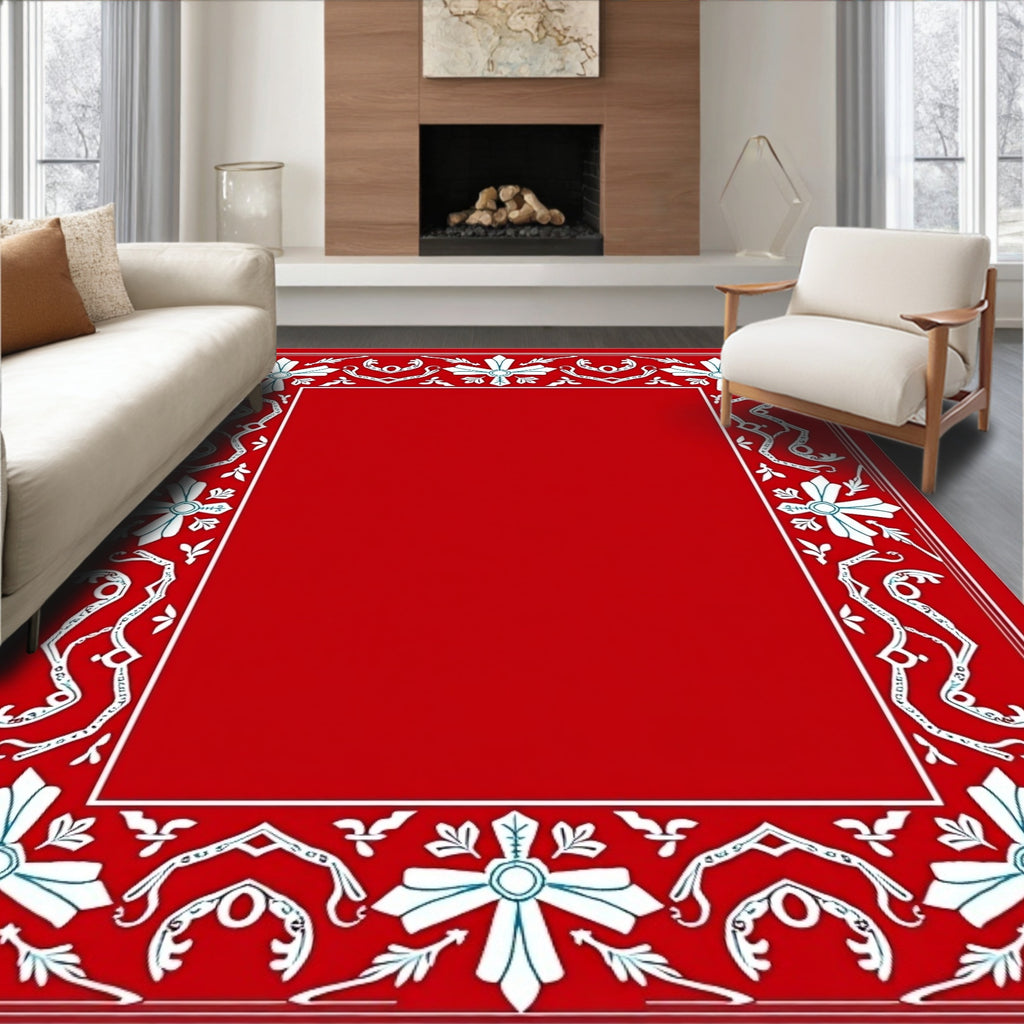 Crimson White Floral Border Rug