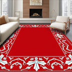 Crimson White Floral Border Rug