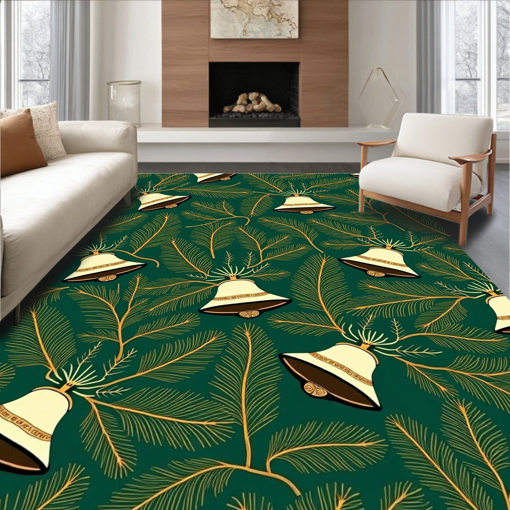 Elegant Cream Bell Pine Branch Rug