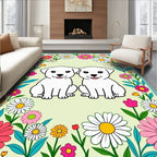 Two White Puppies Floral Border Rug