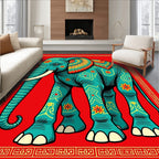Vibrant Teal Elephant Floral Border Rug