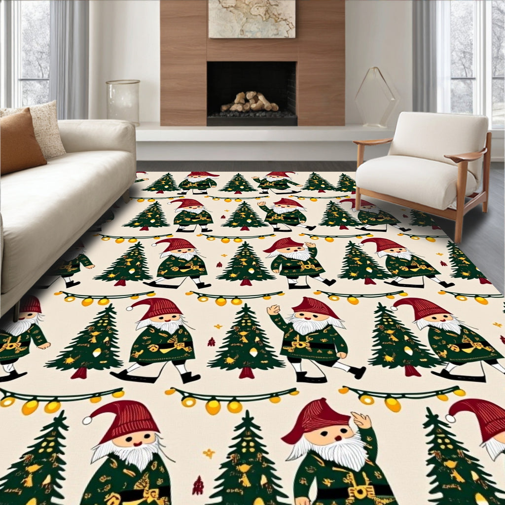 Festive Gnome And Christmas Tree Repeat Rug