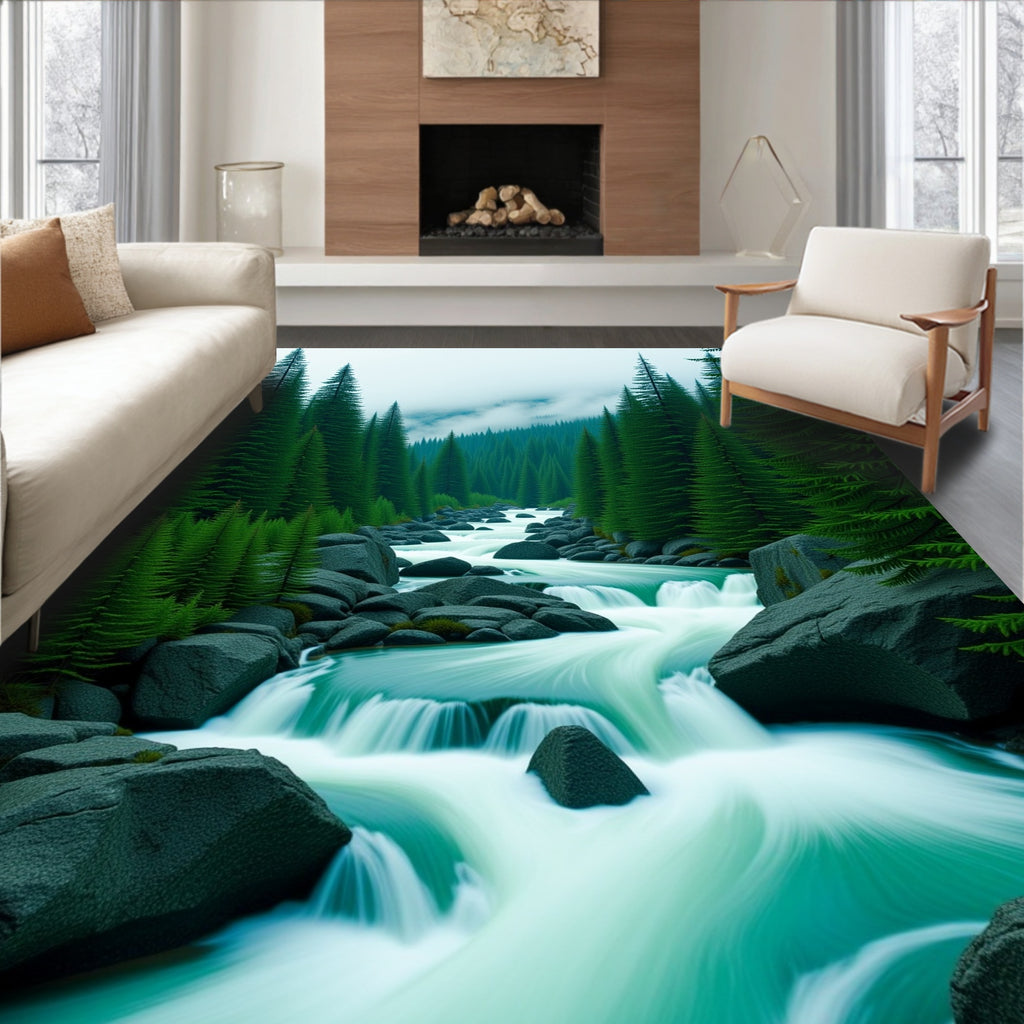 Verdant Forest Cascading River Rug