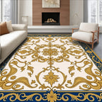 Golden Royal Blue Baroque Scroll Rug