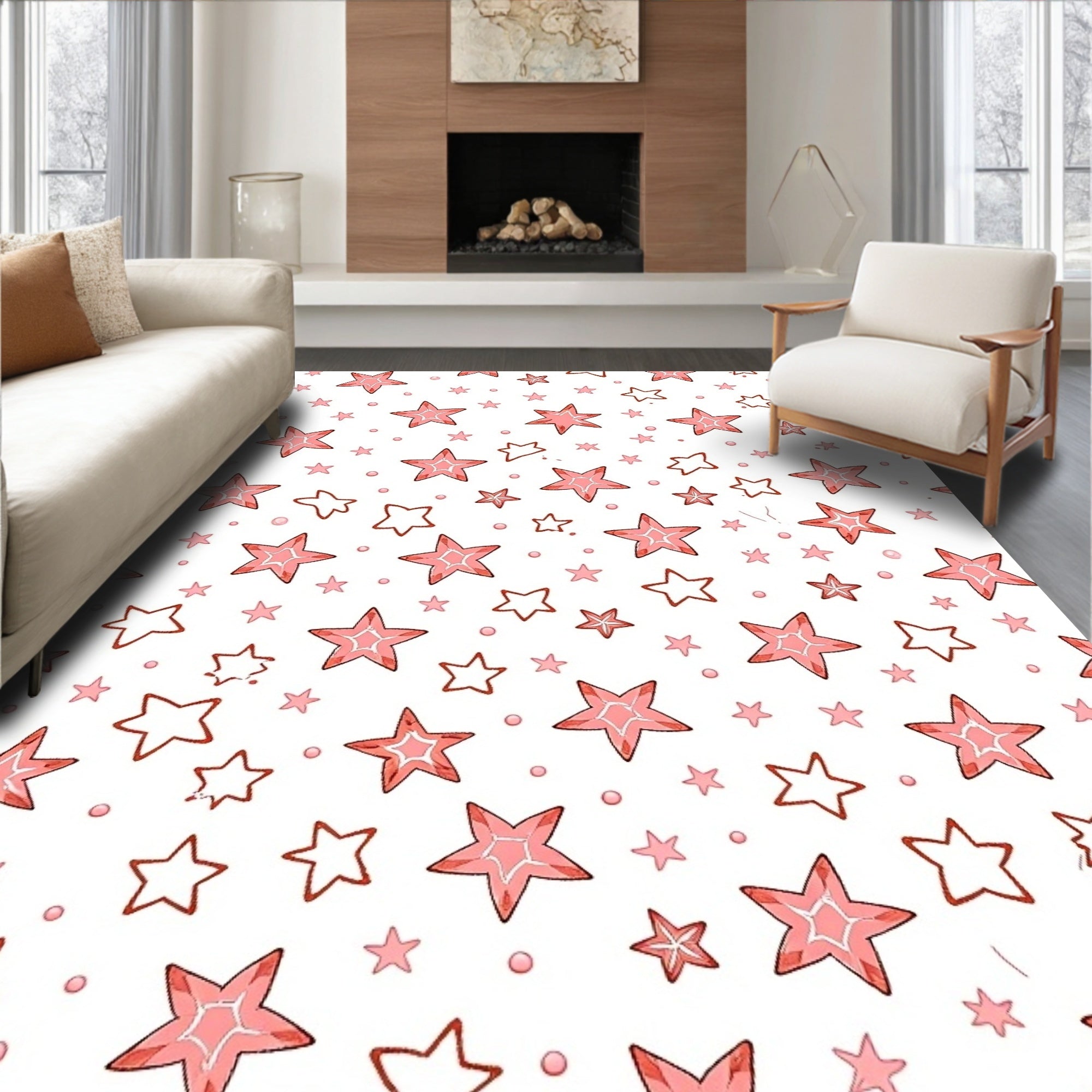 Pink Star Confetti Scattered Stars Rug