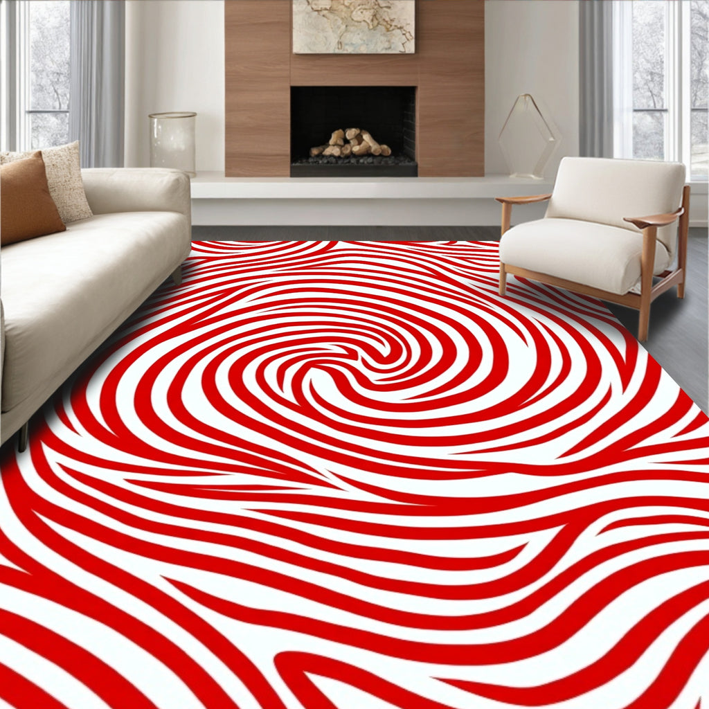 Crimson Red Swirl Abstract Rug