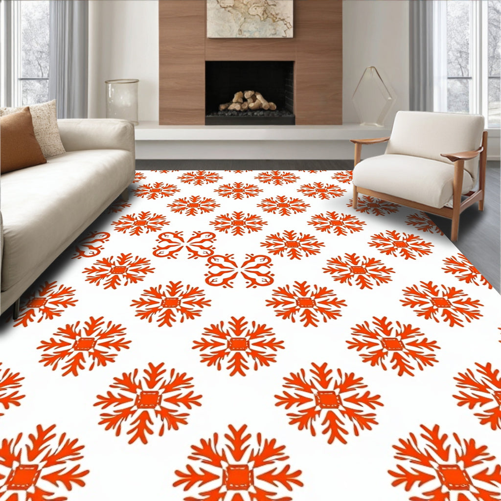 Vibrant Orange Snowflake Repeat Graphic Rug