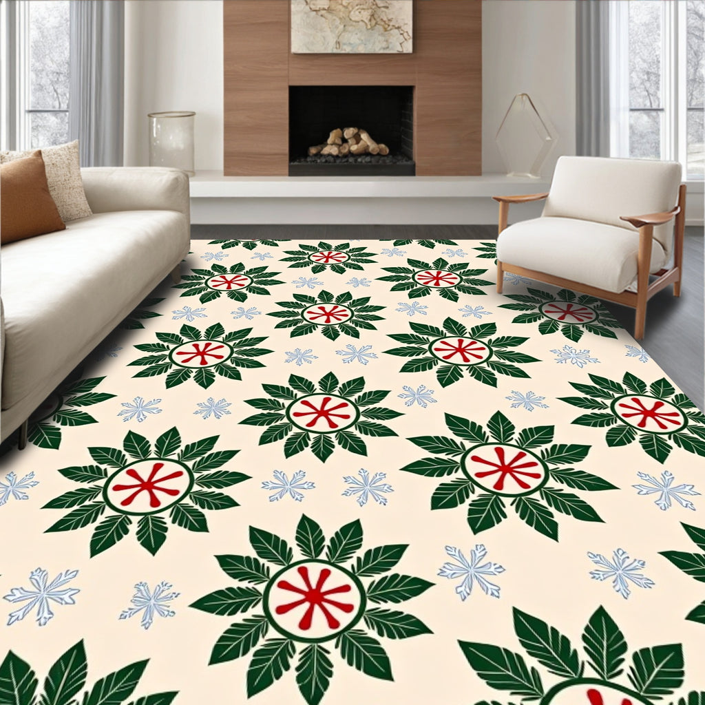 Crimson Red Starburst Leaf Wreath Rug