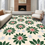 Crimson Red Starburst Leaf Wreath Rug