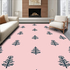 Navy Pine Trees on Pink Background Rug