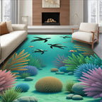 Ocean Turtle Coral Reef Scene Rug