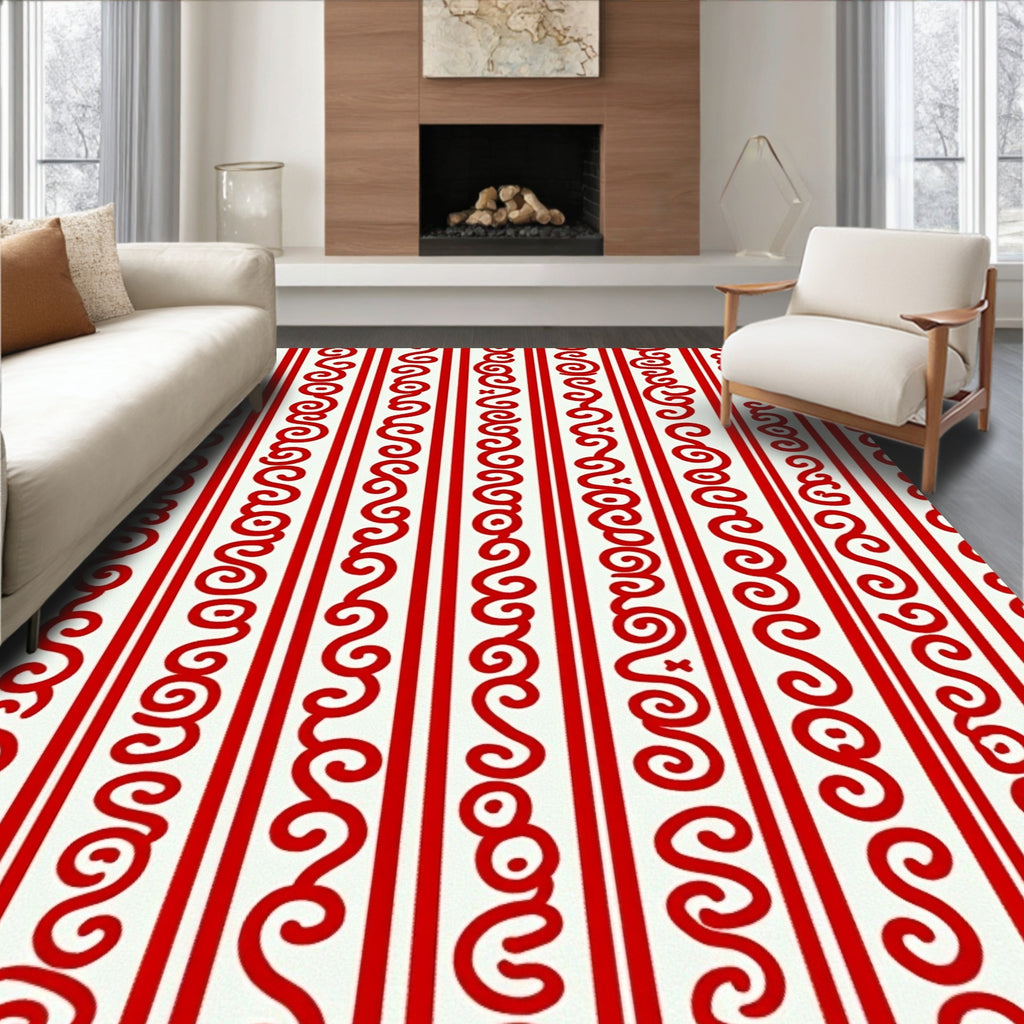 Red Swirl Stripe Rug