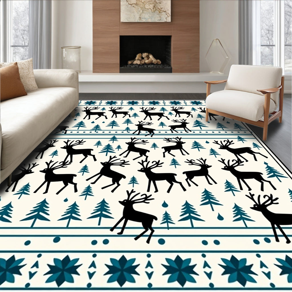 Black Reindeer Forest Winter Charm Rug