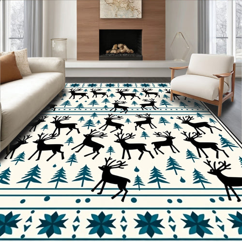 Black Reindeer Forest Winter Charm Rug
