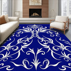 Deep Blue Ivory Floral Swirl Rug