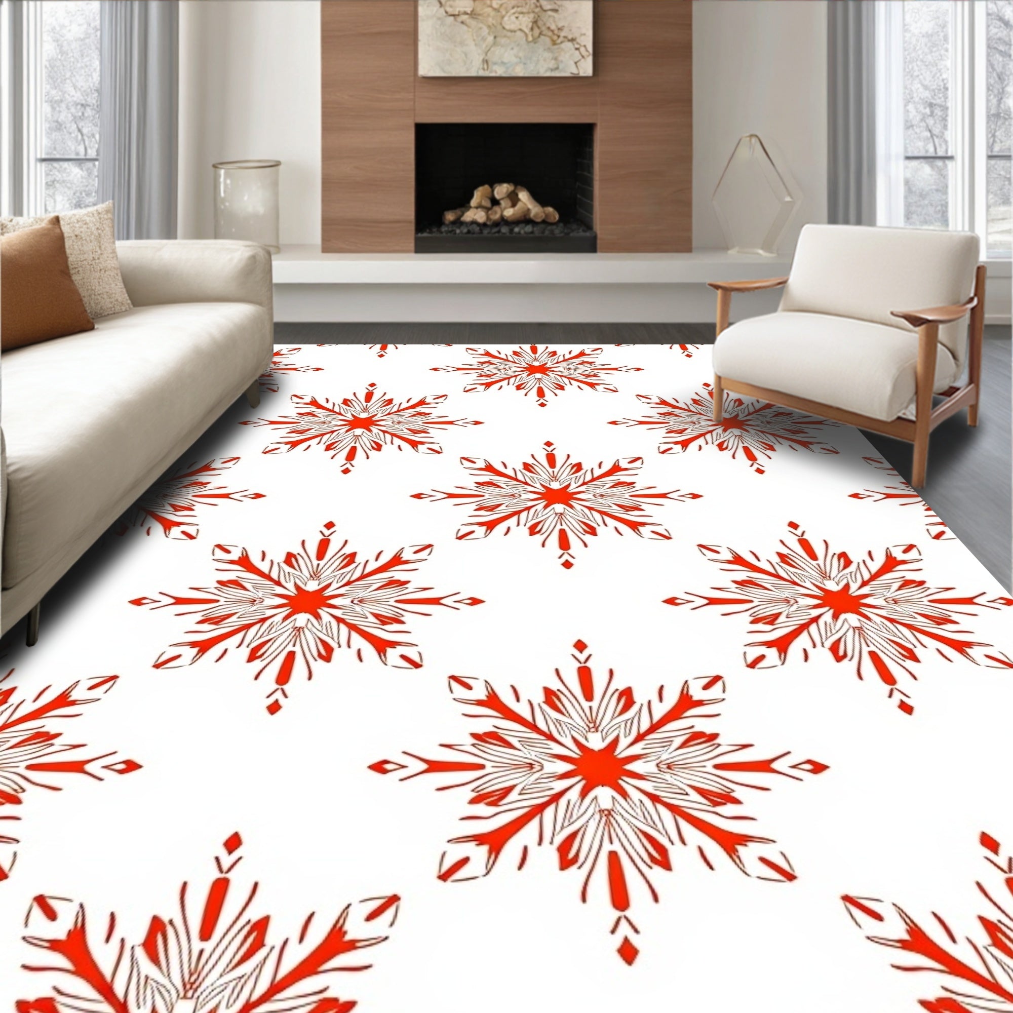 Vibrant Red Starburst Medallion Repeat Rug