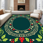 Victorian Red Poinsettia Floral Frame Rug