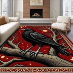 Gothic Crow Red Moon Woodland Rug