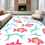 Pink Fish Teal Coral Art Rug