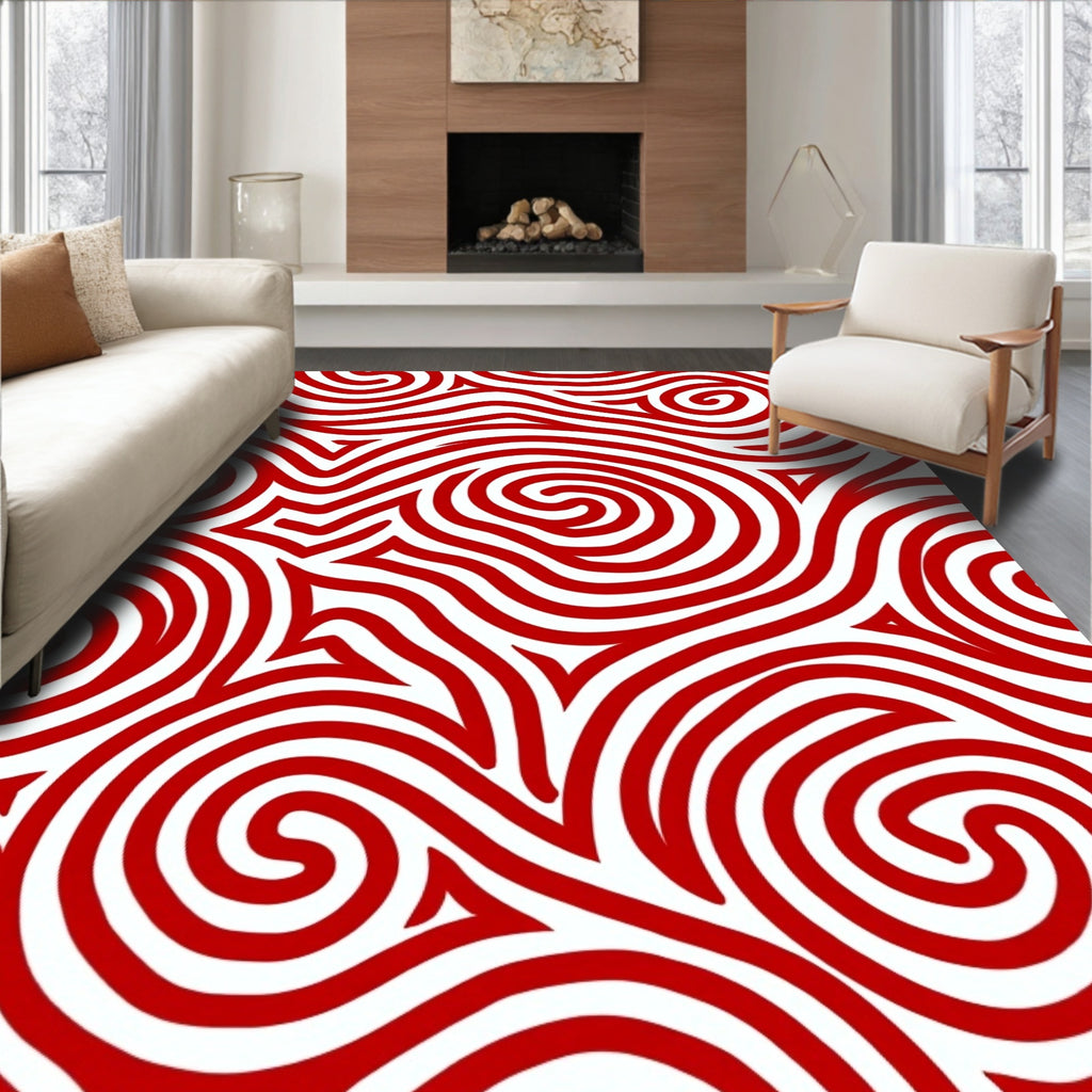 Bold Red Swirling Lines Rug