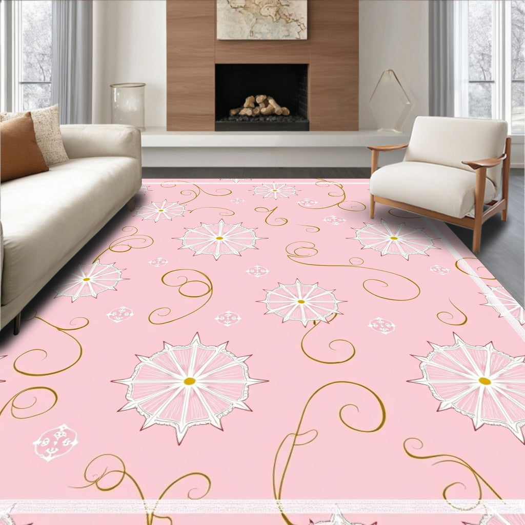 Pink Starburst Floral Swirl Rug