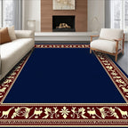 Deep Blue Folk Art Animal Border Rug