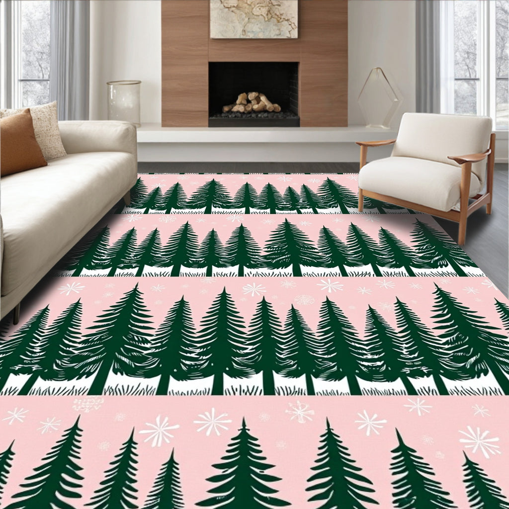 Pink Forest Trees Snowflakes Repeat Rug