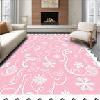 Pink Light Blue Swirl Snowflake Ornaments Rug