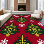 Christmas Trees Snowflakes Festive Red Rug
