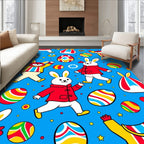 Joyful Blue Easter Bunny Eggs Rug