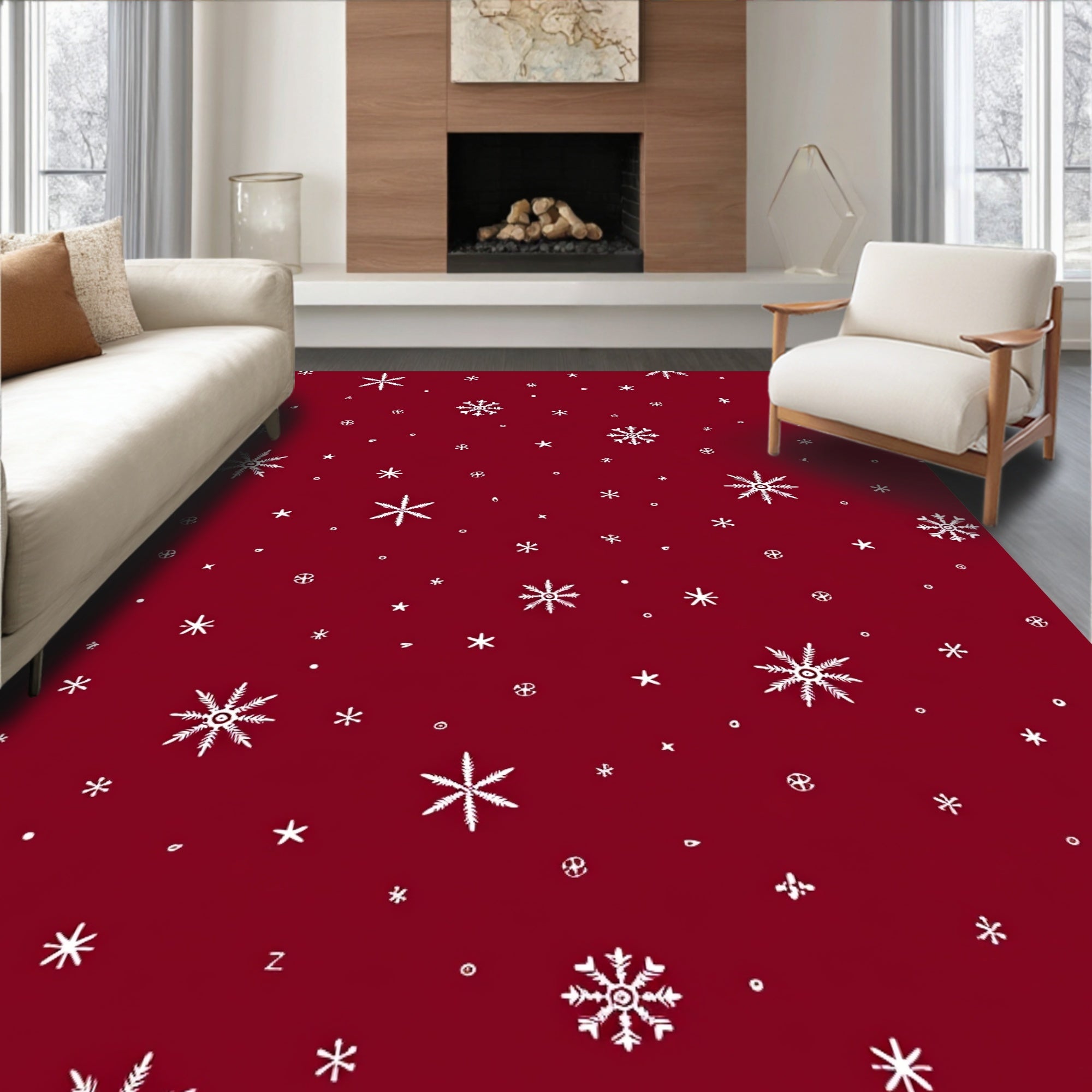 Red White Winter Flurry Sprinkle Rug