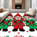 Cute Christmas Elf Characters Candy Cane Red Green Rug