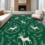 Forest Green Cream Reindeer Garland Rug