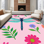 Aqua Dragonfly Pink Floral Garden Rug