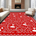 Vibrant Red Floral Scroll Design Rug