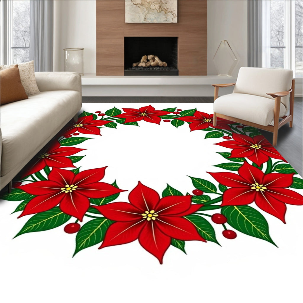Crimson Poinsettia Leaf Garland Rug