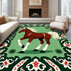 Brown Horse in Green Floral Frame Rug
