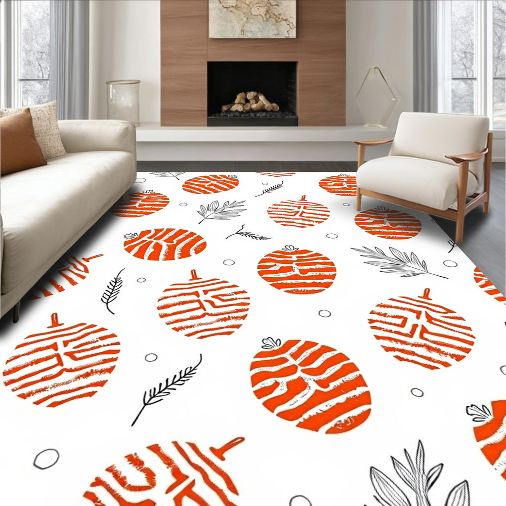Vibrant Orange Abstract Leaf Medallion Rug